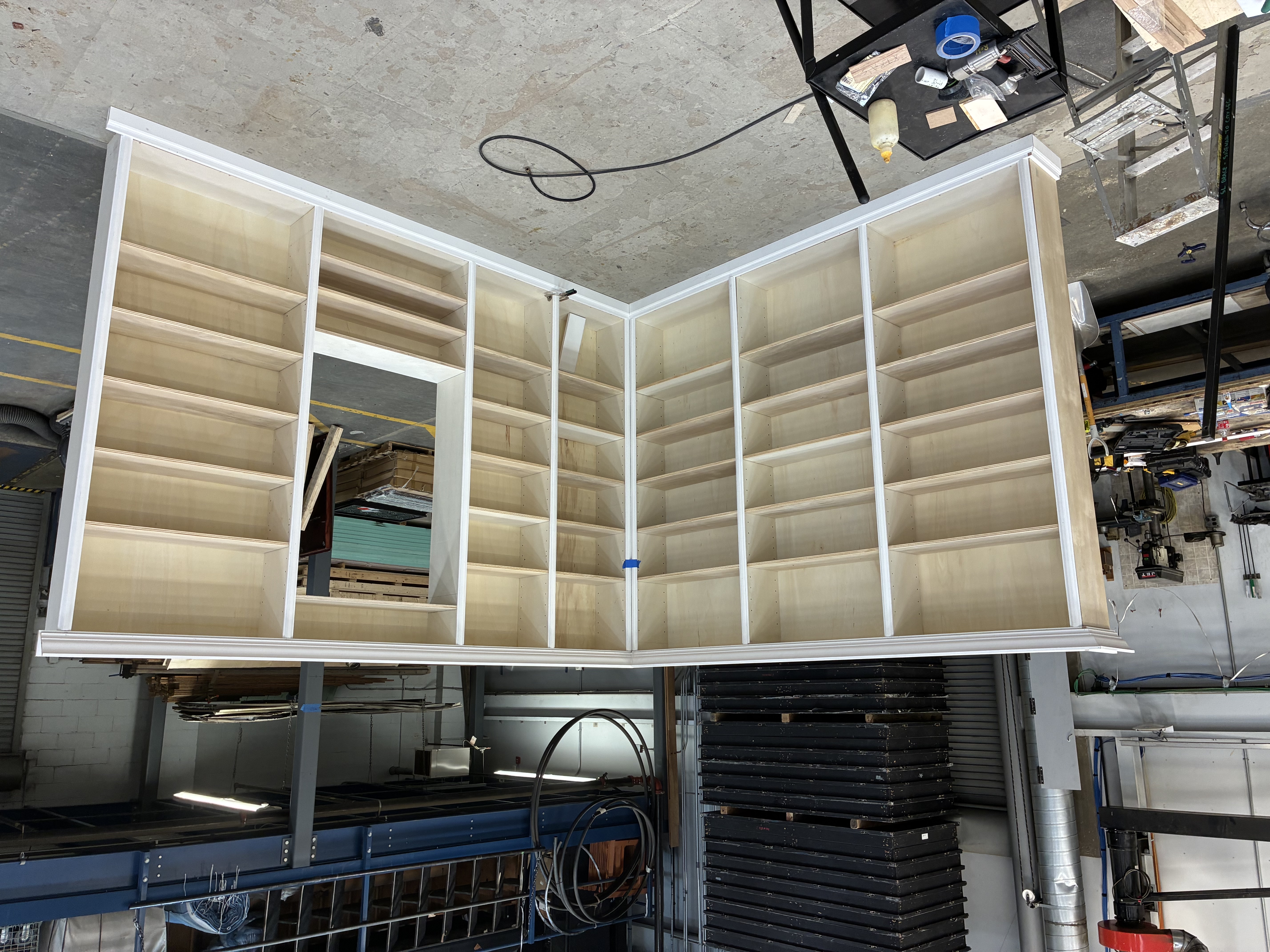 Shop-built bookshelf before installation