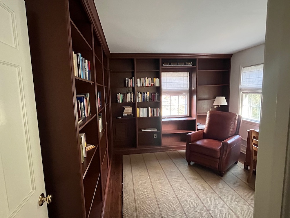 Wide room view of finished built-in library